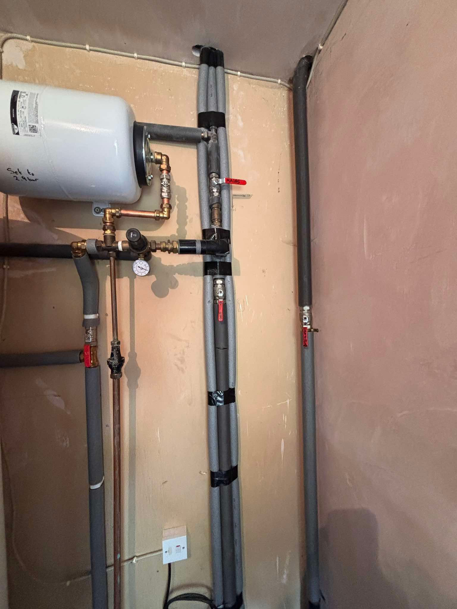 Insulated pipework and expansion vessel installation, The Pipe Guy